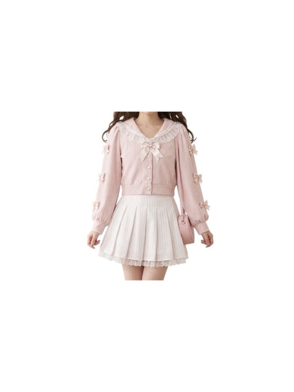 Devil Inspired Pink Shimmer Coquette Cropped Jacket Cardigan Bows Hearts NWT M